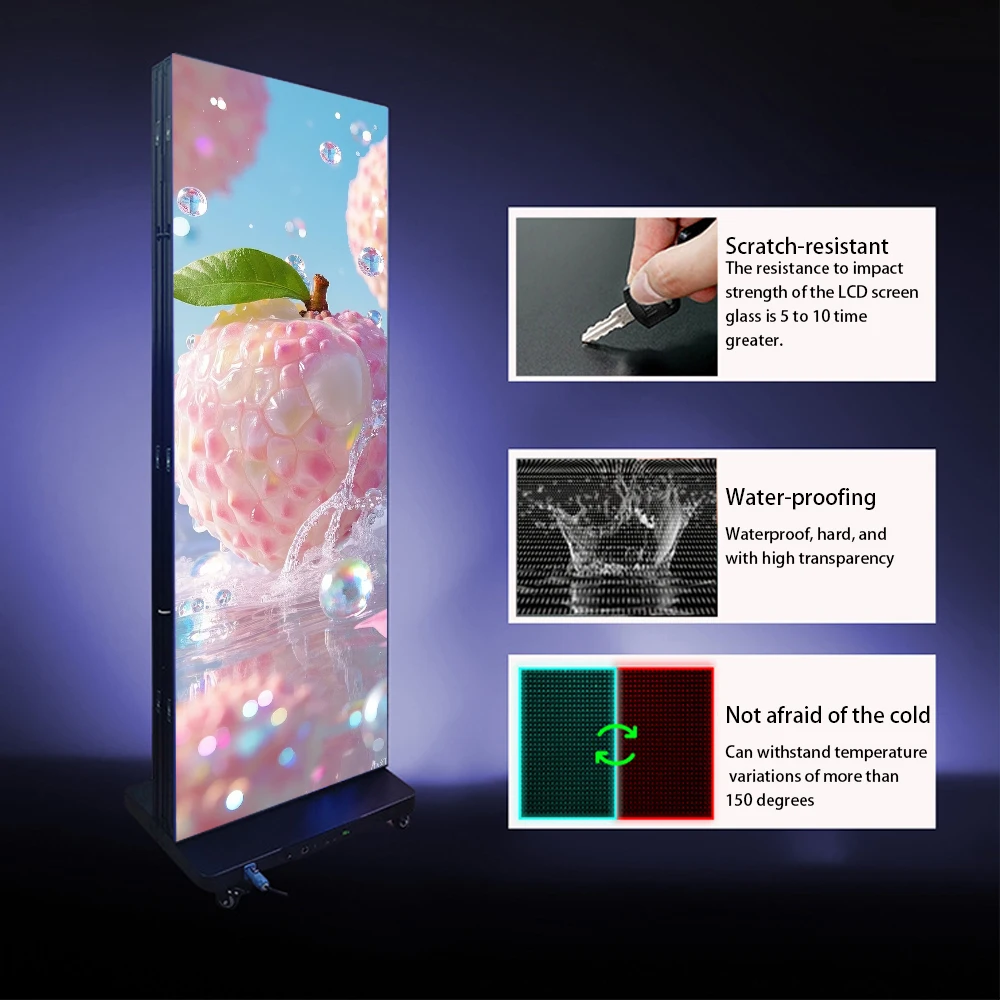 Indoor And Outdoor Movable Double-sided Or Three-fold LED Poster DisplayLED Advertising Digital Poster Full-color Display Screen