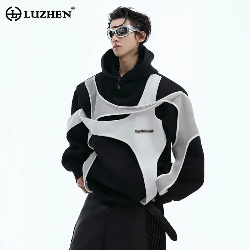 

LUZHEN Hoodies Pullovers Sweatshirts Color Contrast Double-layer Patchwork Design Sport Casual Jackets Coats Autumn Male LZ5469