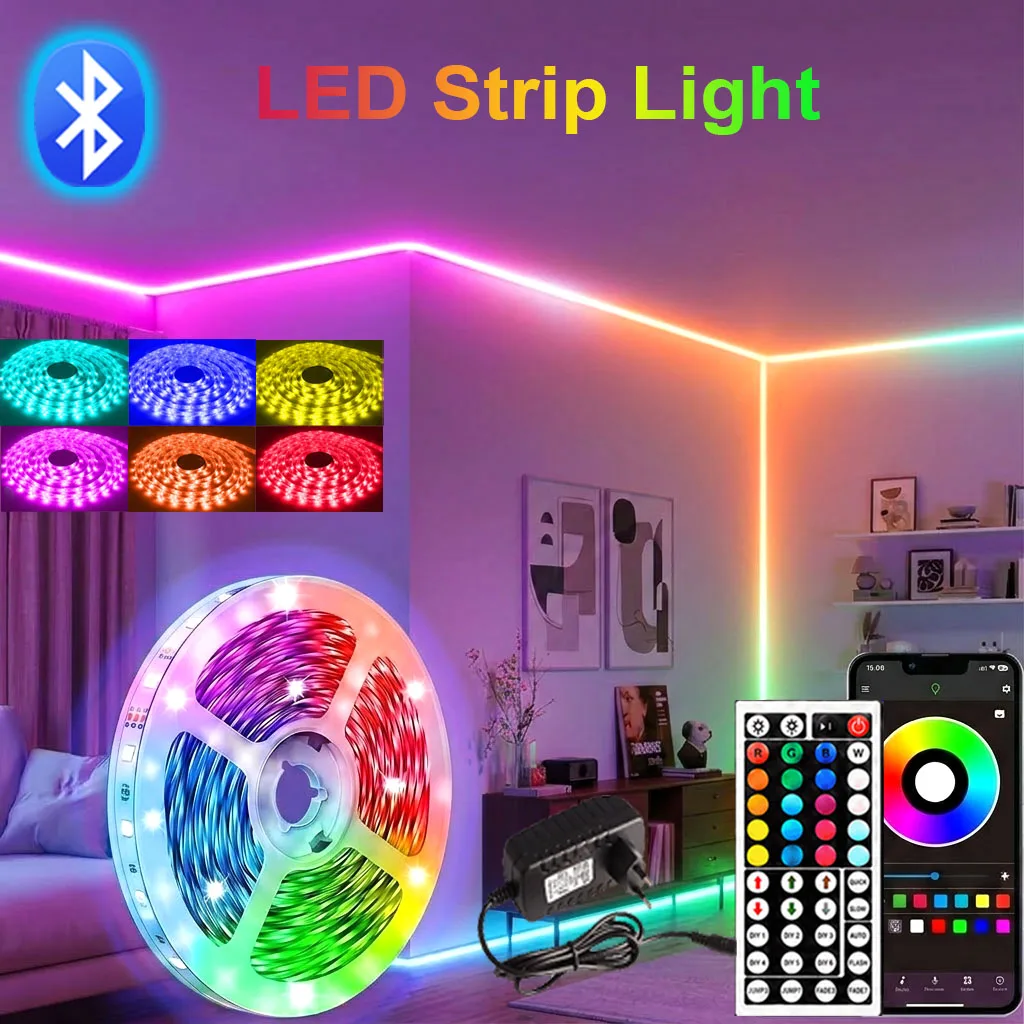 Bluetooth-LED-Lichtstreifen fürs Schlafzimmer, intelligente LED-Lichtstreifen mit Bluetooth-App-Steuerung und 44-Tasten-IR-Fernbedienung, RGB-LED-Lichtstreifen, farbwechselnde Lichtstreifen mit