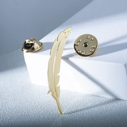 Tangula New Stainless Steel Feather Brooches Minimalist Brooch Pins Clothes Accessories Fashion Jewelry Gifts for Women Men