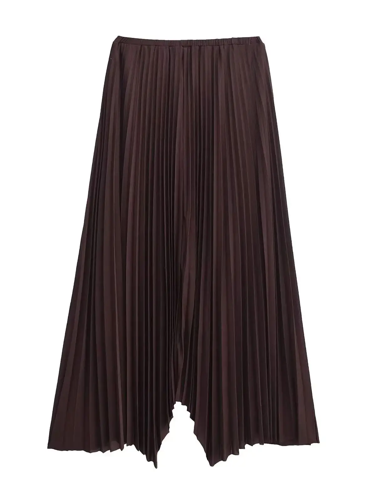 XNWMNZ 2024 Women\'s pleated skirt women retro elastic mid waist asymmetrical hem versatile female chic midi skirt