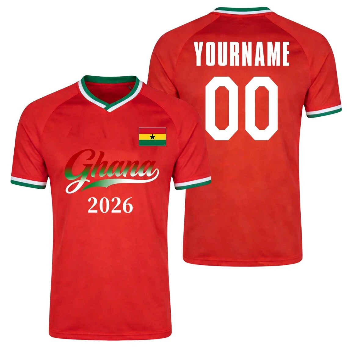 2026 Ghana Red Yellow Green Color Block Soccer Jersey Personalized Diy Name Number Ghana Flag Football T Shirt Loose Sports Tee