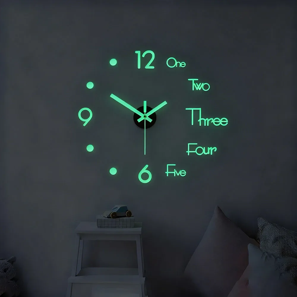 Wall Clock 3D Luminous Frameless DIY Digital Clock Wall Stickers Mute Clock Wall Decor for Living Room Bedroom Office