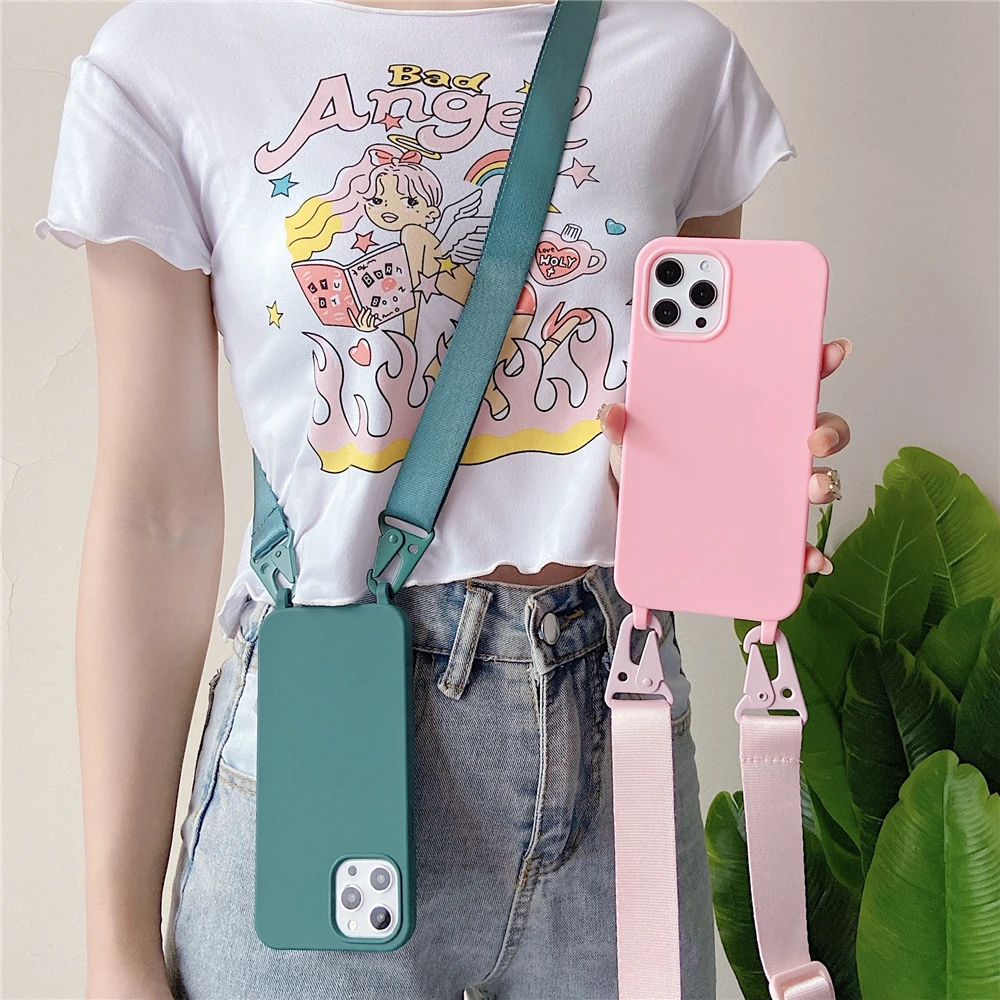 Crossbody Neck Strap Phone Case For Samsung A53 A13 A33 A73 A52S A72 A12 A22 A32 A21S A51 A71 A52 Soft Silicone Cord Rope Cover