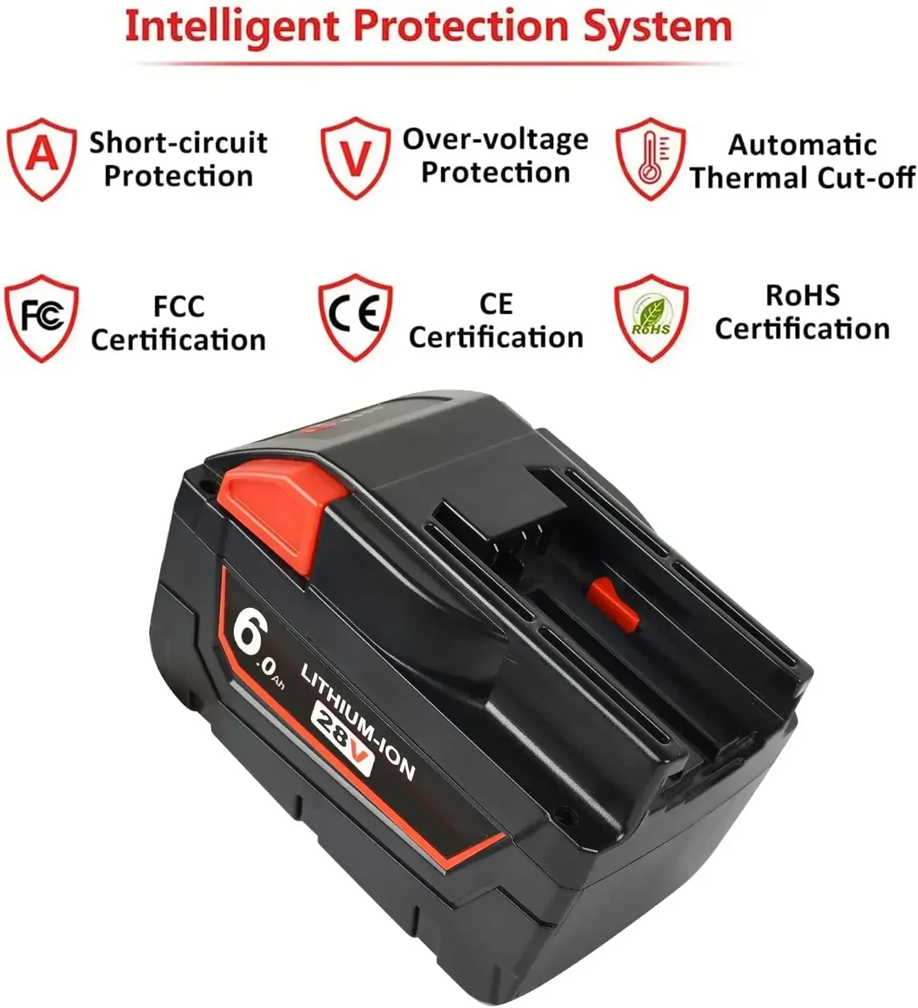 Akumulator litowo-jonowy 28 V 6Ah do elektronarzฤdzia MILWAUKEE M28 V28 M28BX M28B 48-59-2819 0730-20 48-11-2830 W/wskaลบnik LED