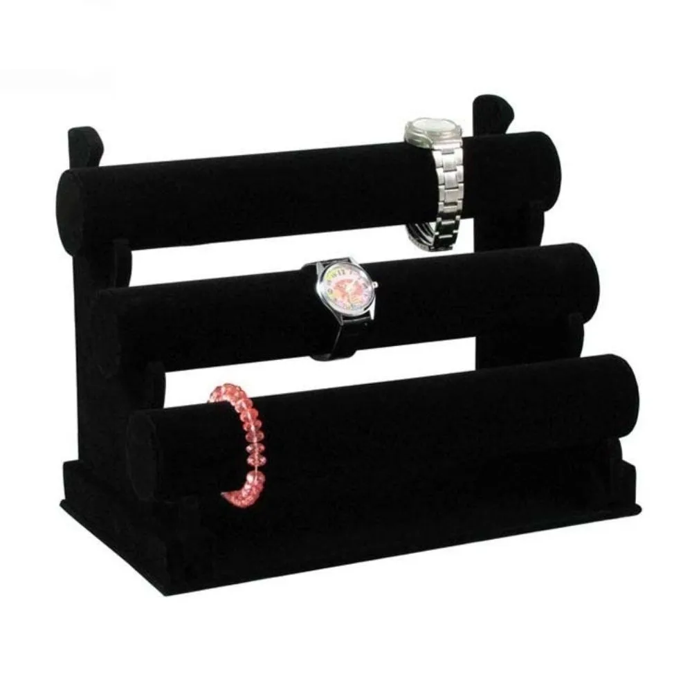 

3Layer Velvet Jewelry Holder Multifunctional Retro Bracelet Chain Watch T-Bar Rack Large Capacity Space Saving