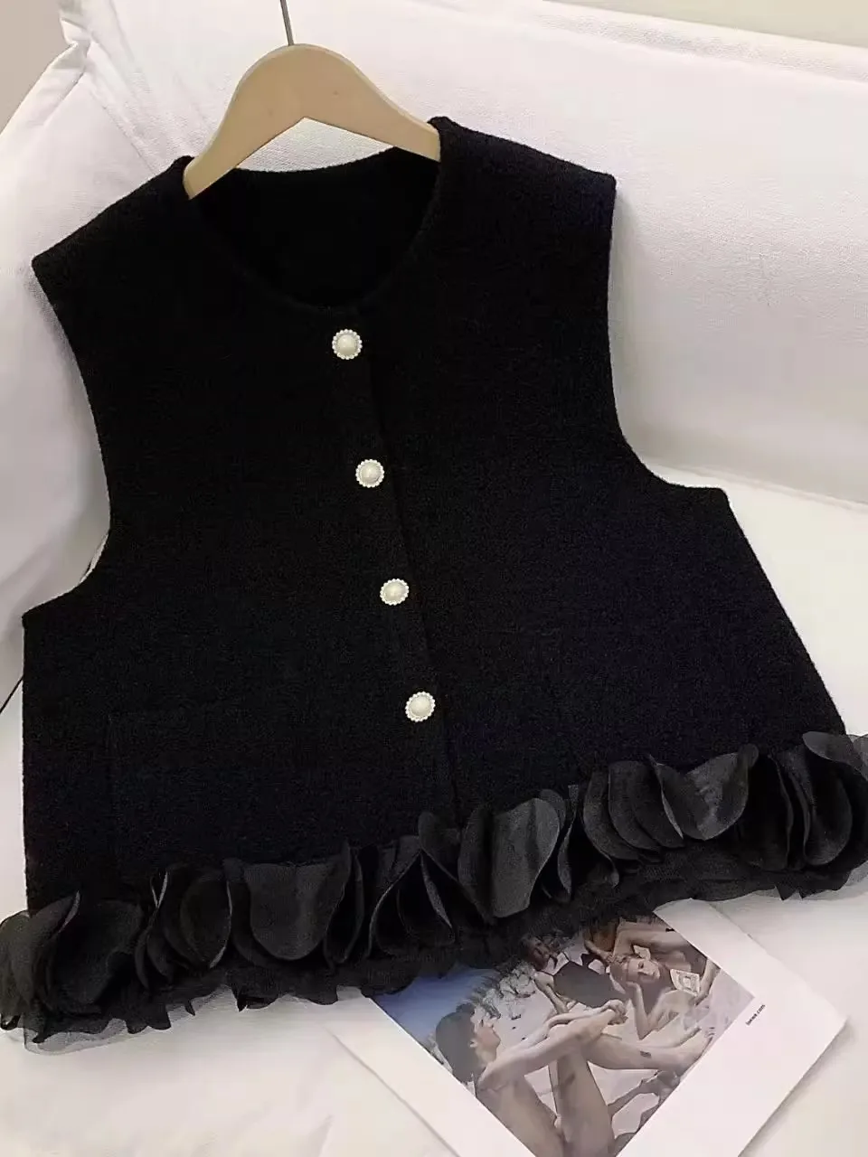 

Sle Women's Vest Outerwear Spring Autumn Faionable Warm round Ne Single Button Closure Top