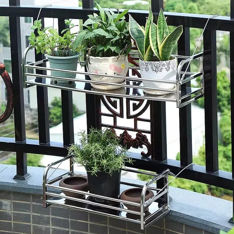 Stainless Steel Flower Stand for Balcony Outdoor Hanging Planter Shelf Window Rail Plant Holder Multi-Tier Succulent Organizer