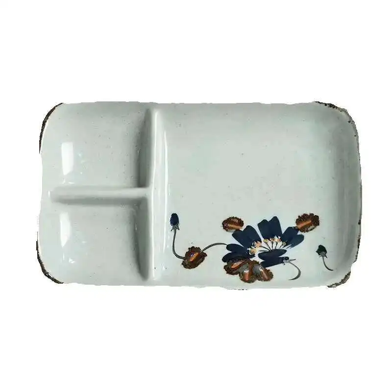 Part Dumpg Plate Cooking Three Grid Rectangular Japanese Style Dining Creative Internet Celebrity Restaurant Tableware