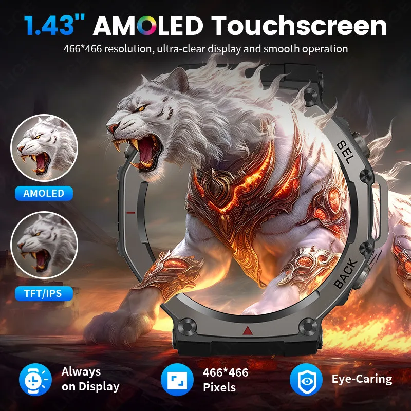 جديد GPS ساعة ذكية العسكرية الصف 170 + ساعة رياضية 1.43 بوصة AMOLED Corning Gorilla Glass السباحة 5ATM مقاوم للماء Smartwatch BT Call