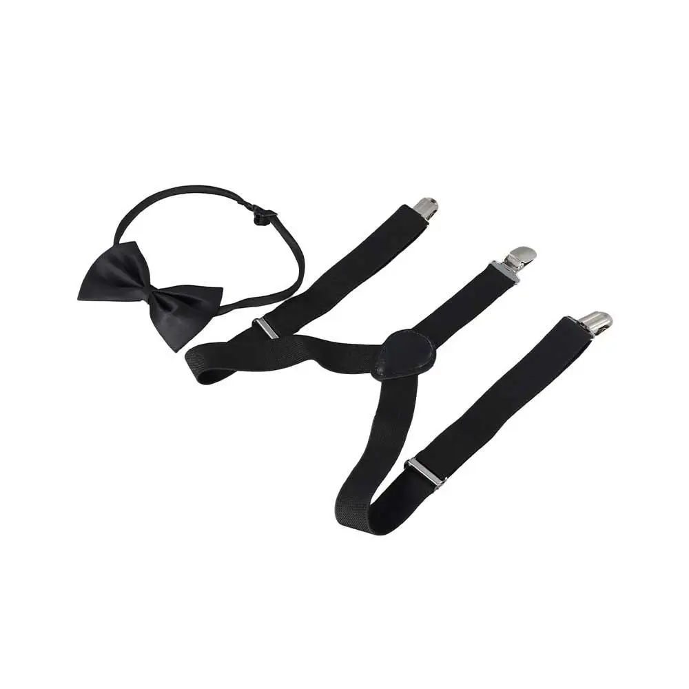 Adjustable Performance For Boys For Children Solid Color Strap Hanging Pants Clip Bow Tie Tie Suspenders Set Suspenders Clips
