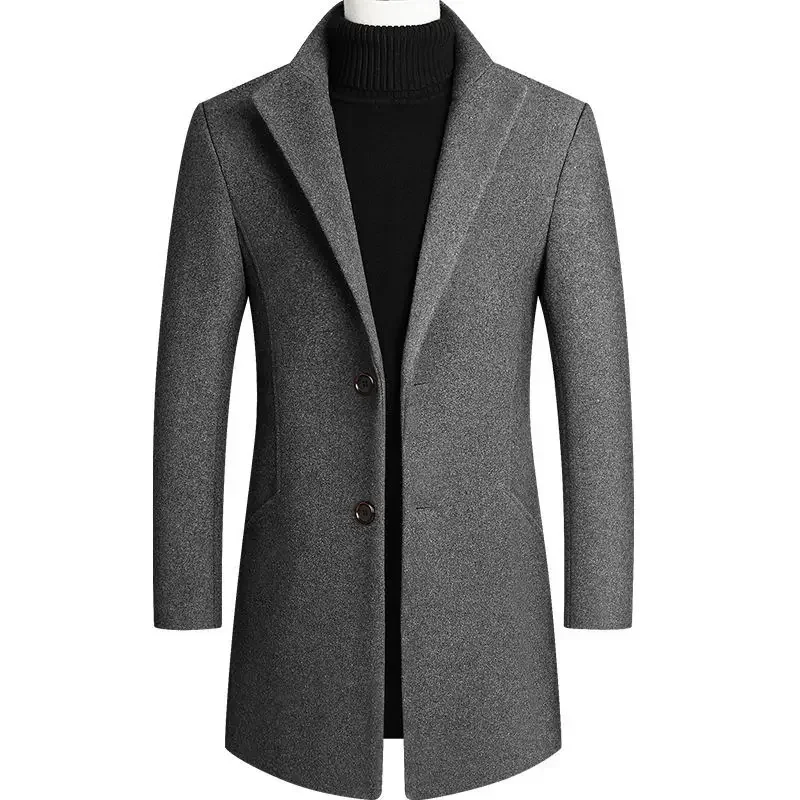 Casaco de lã masculino outono inverno 2022 médio longo blusão engrossado gola masculina trench coat abrigo hombre