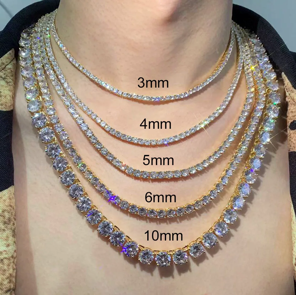 CUC Gold Color Tennis Chain 5mm 6mm 10mm One Row AAA Zircon Iced Out Necklace Link For Men Women Hip Hop Jewelry