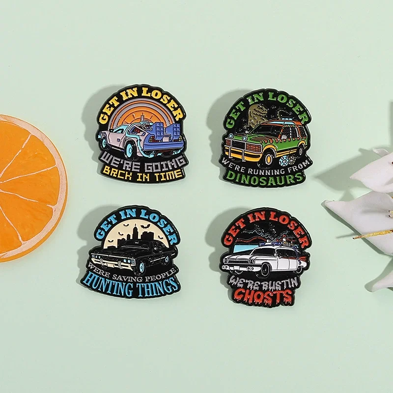 Dinosaur Movie Jurassic Various Car Enamel Pins Creative English Letter Lapel Backpack Metal Badge Brooch Jewelry Gift Wholesale