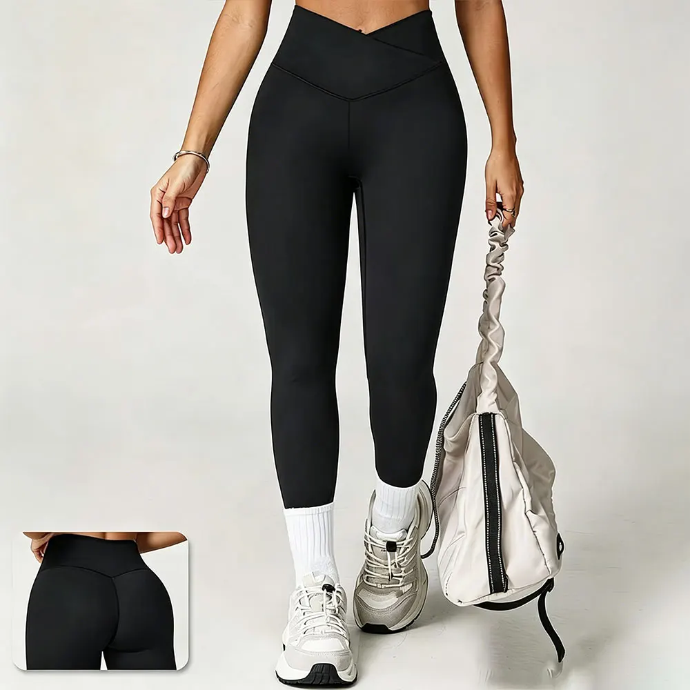 Women's Sports Cross Waistband Yoga Pants Quick Dry Thin High Stretch Leggings Running Pilates Fitness Workout Pants Outer Wear