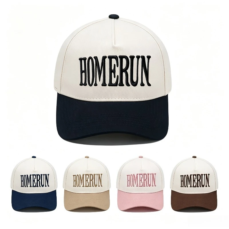 3D Puff Embroidery Baseball Cap Two Tone Spliced Curved Brim Dad Hat Adjustable Unisex Casual Outdoor Sports Sun Protection Hat