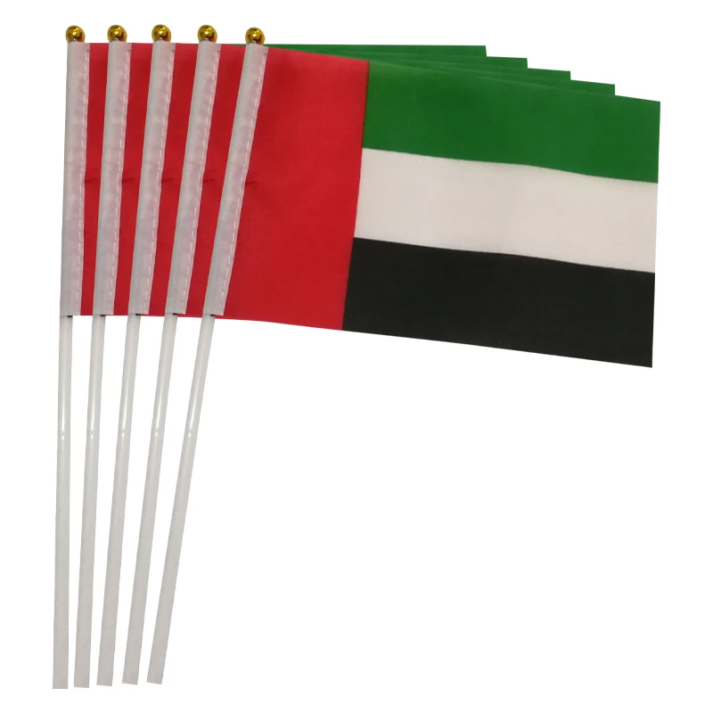 

xvggdg 100pcs United Arab Emirates Hand Waving Flag 14*21cm Small National Flags with Plastic Flagpoles