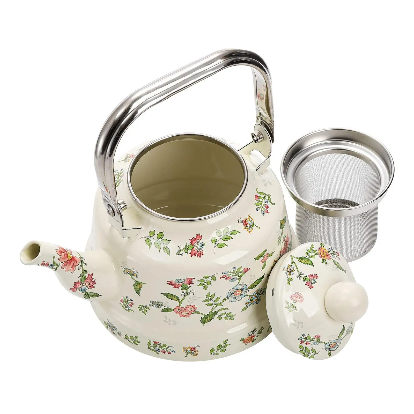 

1.7L Portable Enamel Water Teapot Coffee Pot Turkish Teapot with Strainer for Camping Indoor Office Outdoor Household Retro