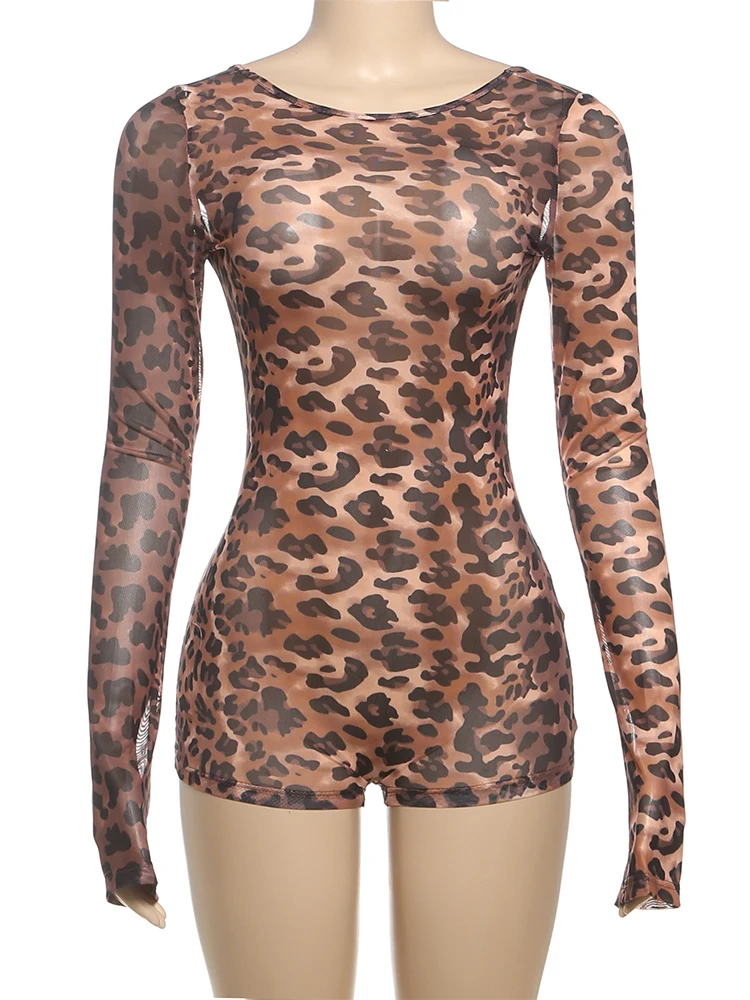 Weird Puss Sexy Backless Romper Women Leopard Print Spring Trend O-Neck Full Sleeve Skinny Stretch Hottie Wild Midnight Clubwear image 6