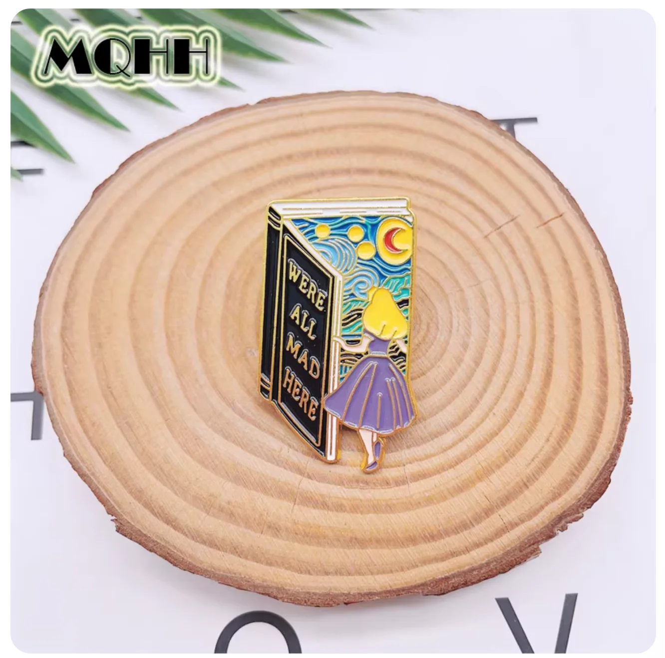 Starry night with Alice brooch Vincent Van Gogh oil painting starry sky book alloy badge jewelry accessories