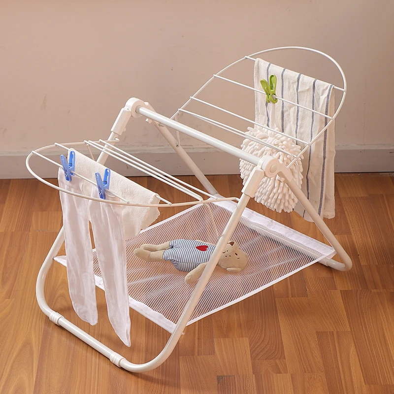 Foldable Double-Wing Baby Clothes Drying Rack Adjustable Indoor Laundry Hanger Compact Balcony Stand for Quick Dry