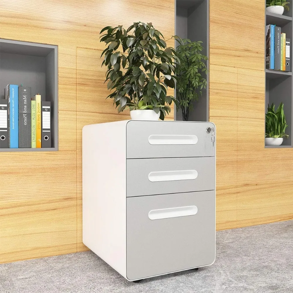 3-Drawer Rolling File Cabinet, Metal Mobile File Cabinet with Lock, Filing Cabinet Under Desk Fits Legal/A4 Size for Home/Office