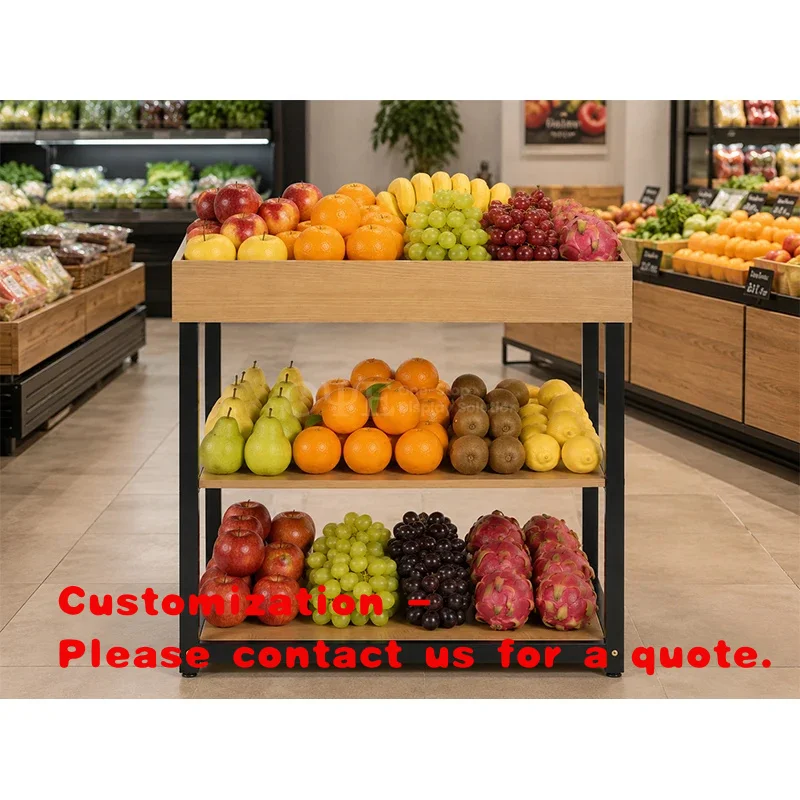 custom.Shopping Shelves Supermarket Displays Gondolas Stand Metal Wooden Fruit and Vegetable Display