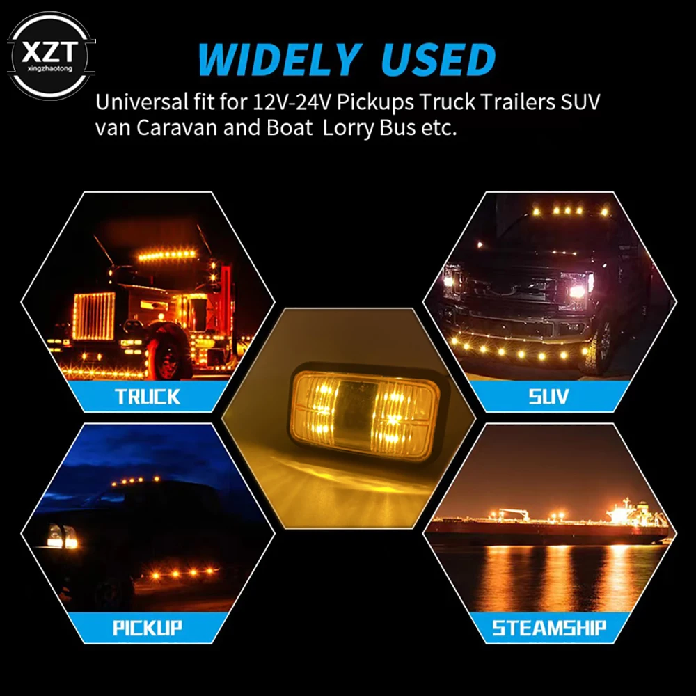 

New 12V 24V Marker Lights For Trucks Amber 6 LED Lights Boat RV Camper Side Light Lorry Truck Round Tail Light