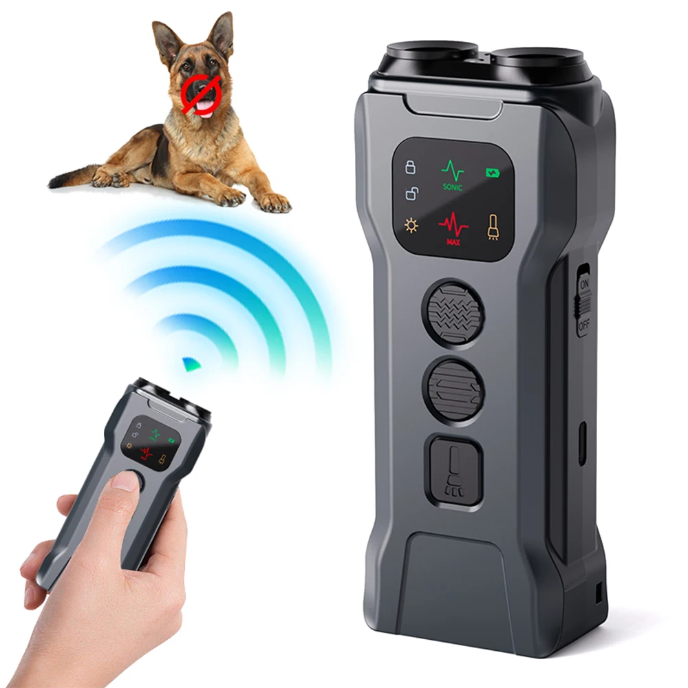 Double/Three Head LED Flashlight Ultrasonic Dog Repeller Anti Barking Training Deterrent Device Rechargeable Dog Repeller ﻿