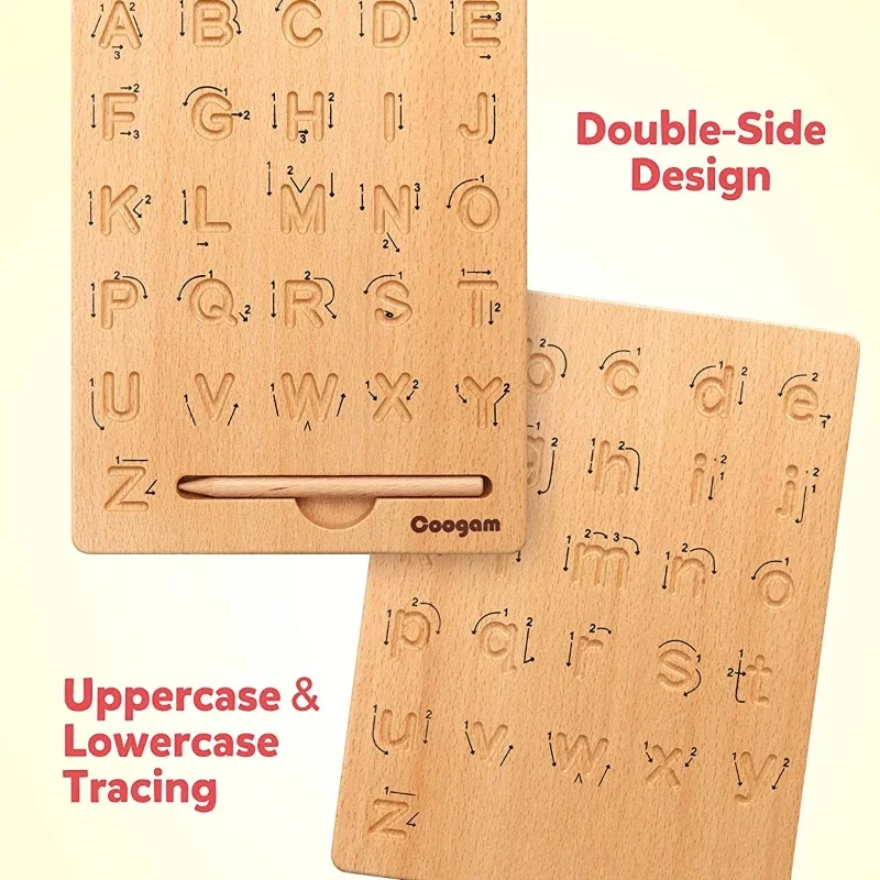 Wooden Letters Practicing Board Double-Sided Alphabet Tracing Tool Learning to Write ABC Educational Toy Game For children