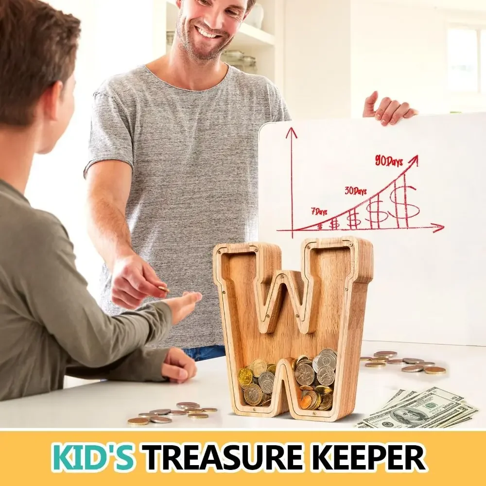 Afbeelding 4: Spaarpot 26-letters Houten Letter Spaarpot Creatieve Duurzame Muntopbergdoos Helder Acryl Kinderspeelgoed Opbergdoos Cadeau