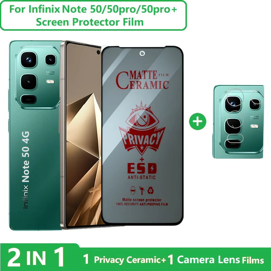 2 in 1 Matte Screen Protector for Infinix Note50/50X/50pro/50Pro Plus Tempered Glass Privacy Film + Lens Film Soft Ceramic Film