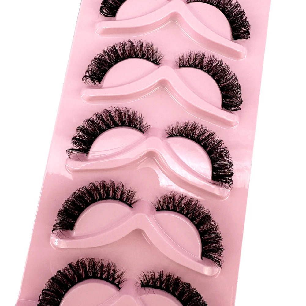 NEW 5Pairs DD Curl Russian Strip Lashes Short 3D Fluffy Mink Lashes Extension Supplies Natural 5D Fake Eyelashes Makeup Tools