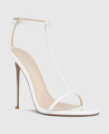 جديد السيدات الأبيض الصلبة الجلود جولة المفتوحة تو T الكاحل حزام الصيف الصنادل النساء خنجر كعب العروس أحذية الزفاف انخفاض الشحن