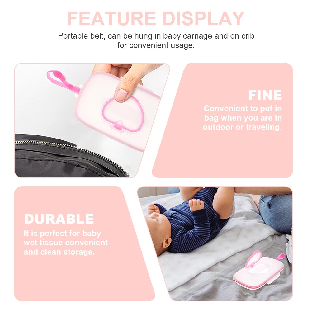 

2Pcs Baby Portable Wipes Box Lightweight Wet Tissue Storage Case with Hanging Belt for Stroller Outdoor Travel Convenience