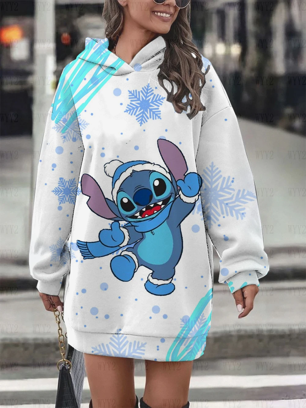 Women\'s New Printed Disney Stitch Hoodie Sweater Dress Casual Street Simple Wind Fashion Birthday Gift Sweater Dress Top