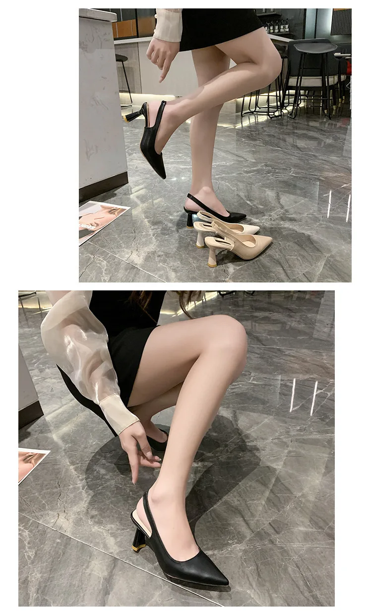 Sommermode Neue Atmungsaktive Spitze Stiletto-Absatz PU Bequeme und Elegante Damenschuhe Flache Sexy Sandalen – Detail 8