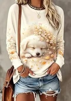 Women's Crew Neck Long Sleeve Sweatshirt Cute Bunny Sunflower Autumn Maple Leaf Print Casual Loose Pullover Tops