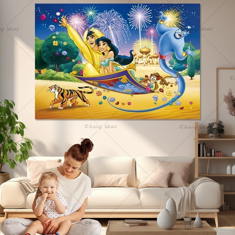 Disney Aladdin Princess Jasmine Backdrop For Photo Studio Curtain Elephant Tiger Girls Birthday Party Photograp Background