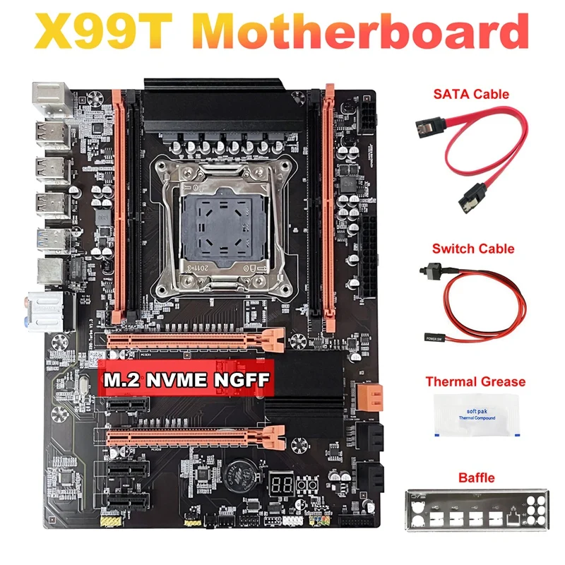 

X99 Motherboard+SATA Cable+Switch Cable+Baffle+Thermal Grease LGA2011-V3 M.2 NVME NGFF For V3 CPU