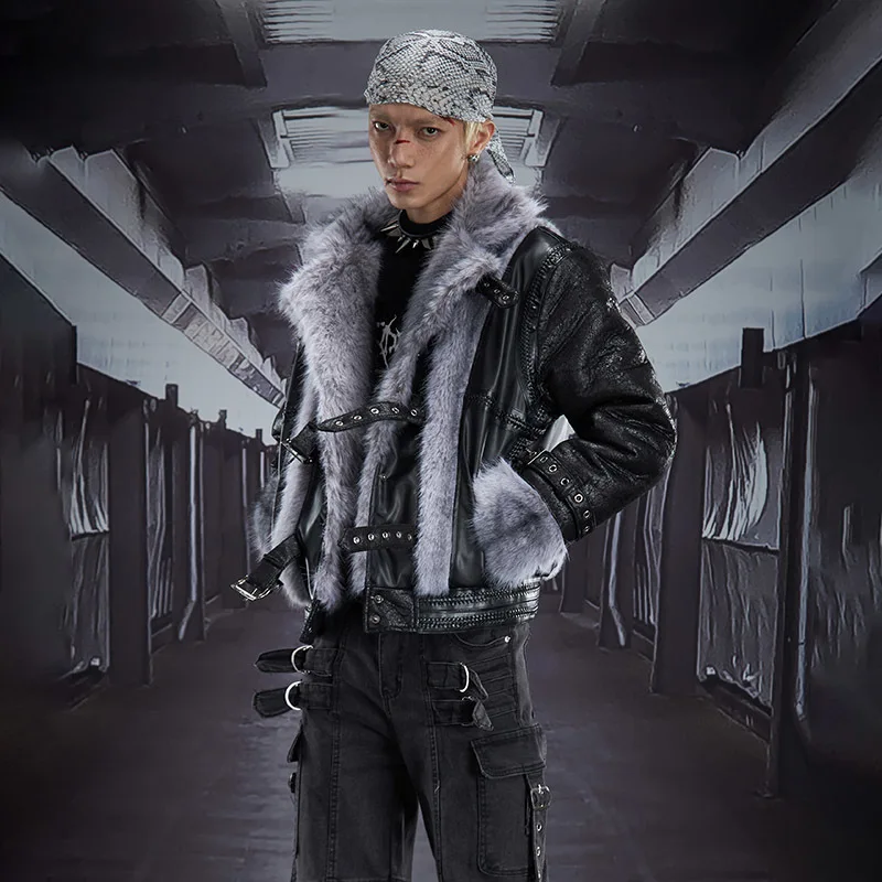 LUZHEN 2026 New Original High Quality Faux Fur Patchwork Design Leather Jacket Men's Fashion Handsome Street Padded Coat JY5907