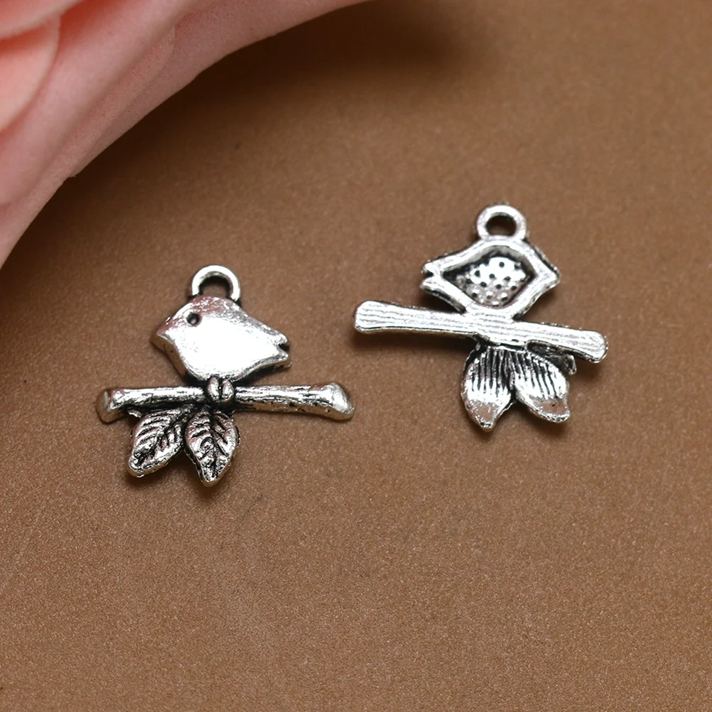 

20 Pcs Branch Bird Pendant DIY Charms Jewelry Making Pendants Alloy Ancient Silver
