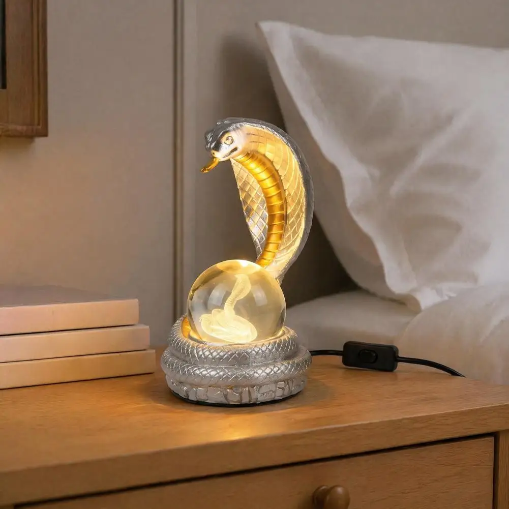 Desktop Ornament Snake Shaped Resin Desk Lamp Led Rgb Color Changing Table Light Faux Ball Night Lamp for Bedroom Office Gaming