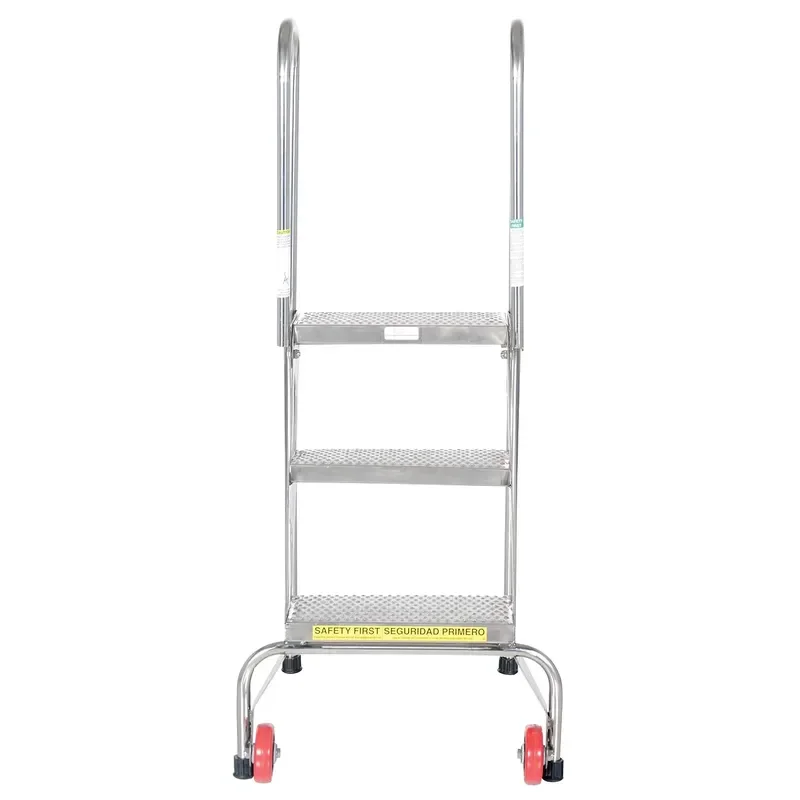 Stainless Steel Folding Step Ladder With Rolling Wheels Heavy 150kg Portable Multi Position Ladder For Warehouse