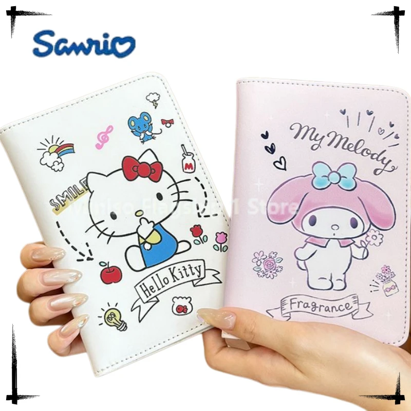 Preciosa Funda para Pasaporte de Hello Kitty, Kuromi y Cinnamoroll, Tarjetero, Bolsa de Cuero Sanrio para Tarjetas de Visita, Porta Pasaportes para Mujer