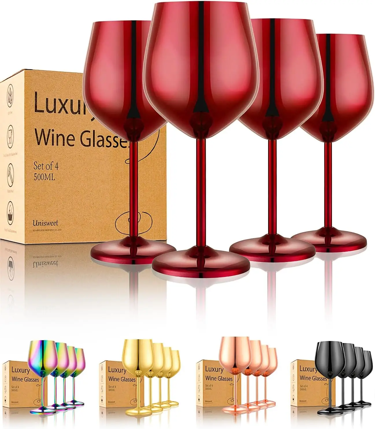 

Stainless Steel Wine Glasses Set of 4 Unbreakable Wine Glass 18 oz Unique Metal Wine Goblets for Outdoor, Travel, Campin