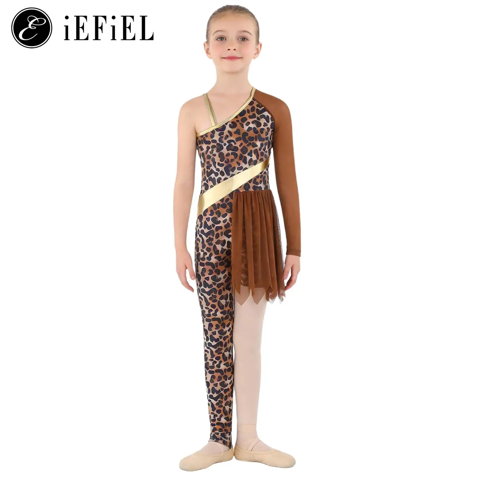 

Girls Caveman Savage Halloween Fancy Dress Up Indian Indigenous Costumes Asymmetrical Leopard Print Leotard Bodysuit Jumpsuit