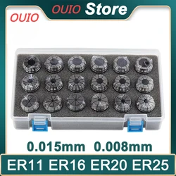 OUIO ER11 ER16 ER20 ER25 ER32 ER40 세트 ER 용수철 콜릿 척, CNC 밀링 공구 거치대 타각기 0.015mm 0.008mm