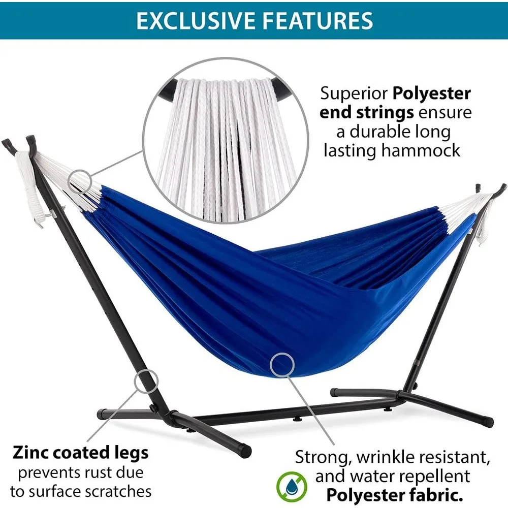 Double Polyester Hammock with Space Saving Steel Stand Camping Outdoor Furniture Sleeping Freight free.