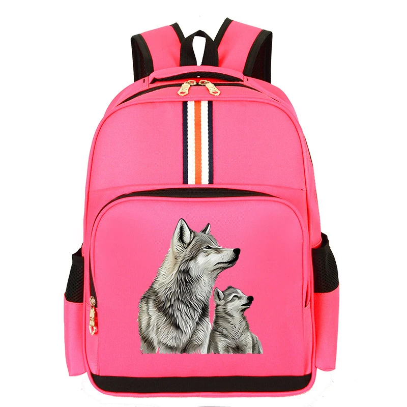 Backpack for Boys Girls Harajuku Street Wolf Pattern Schoolbag Children Fashion Trend Waterproof Lightweight Primary Bookbag